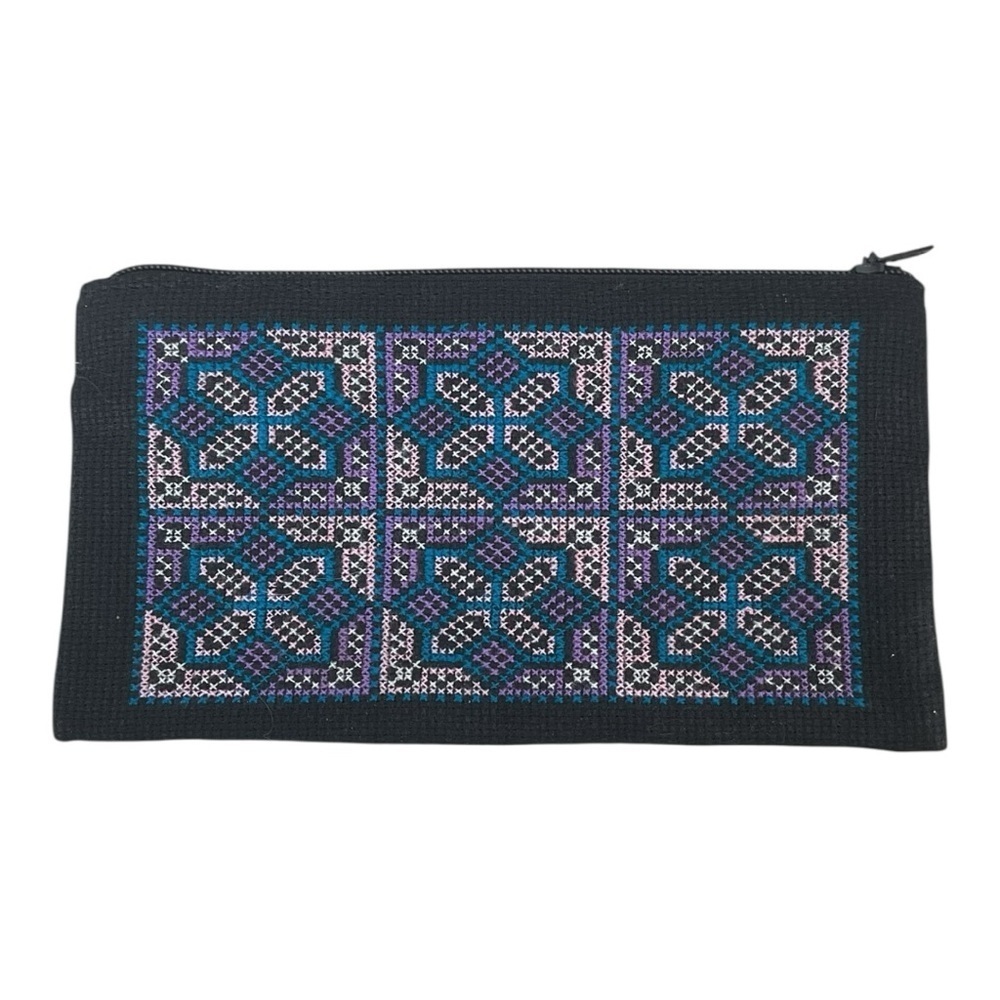 Cama Crafts Handmade Lao Embroidered Zip Pouch – Black Multicolor